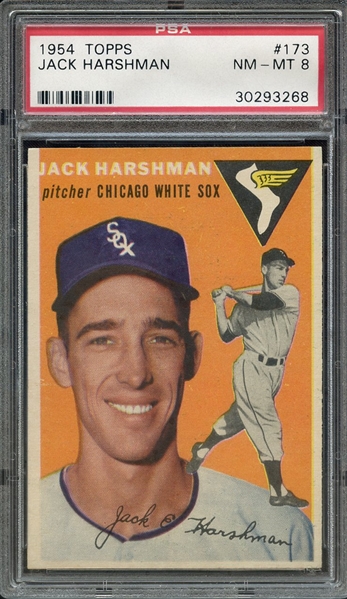 1954 TOPPS 173 JACK HARSHMAN PSA NM-MT 8