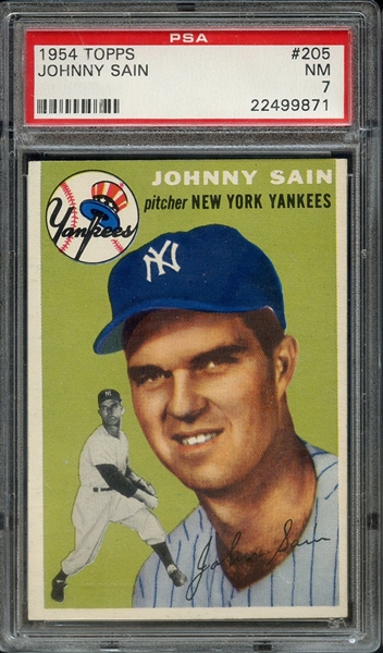 1954 TOPPS 205 JOHNNY SAIN PSA NM 7