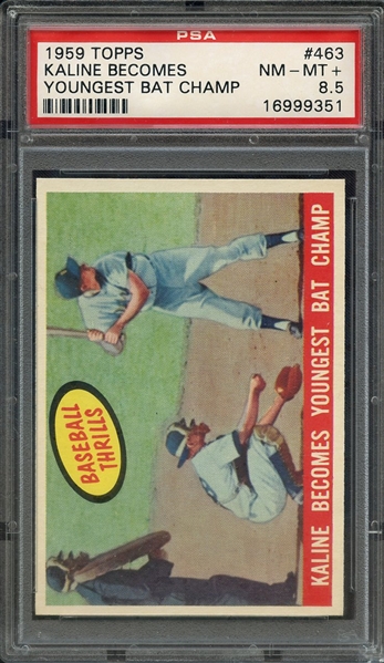 1959 TOPPS 463 KALINE BECOMES YOUNGEST BAT CHAMP PSA NM-MT+ 8.5
