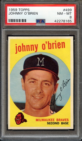 1959 TOPPS 499 JOHNNY O'BRIEN PSA NM-MT 8