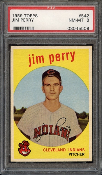 1959 TOPPS 542 JIM PERRY PSA NM-MT 8