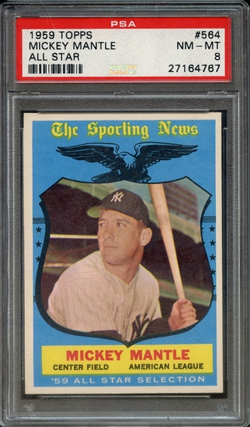 1959 TOPPS 564 MICKEY MANTLE ALL STAR PSA NM-MT 8