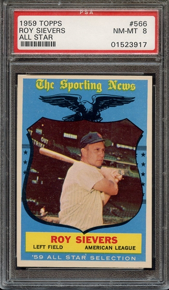 1959 TOPPS 566 ROY SIEVERS ALL STAR PSA NM-MT 8
