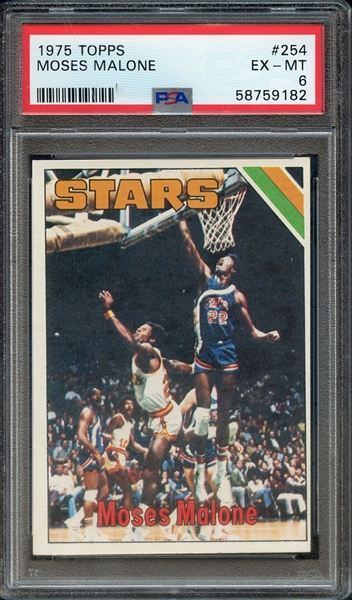 1975 TOPPS 254 MOSES MALONE PSA EX-MT 6