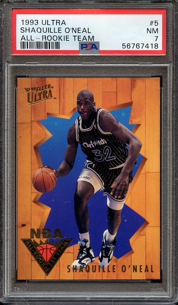 1993 ULTRA ALL-ROOKIE TEAM 5 SHAQUILLE O'NEAL ALL-ROOKIE TEAM PSA NM 7