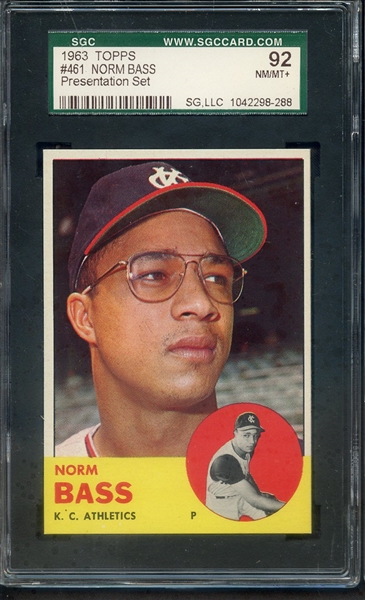 1963 TOPPS 461 NORM BASS SGC NM/MT+ 92