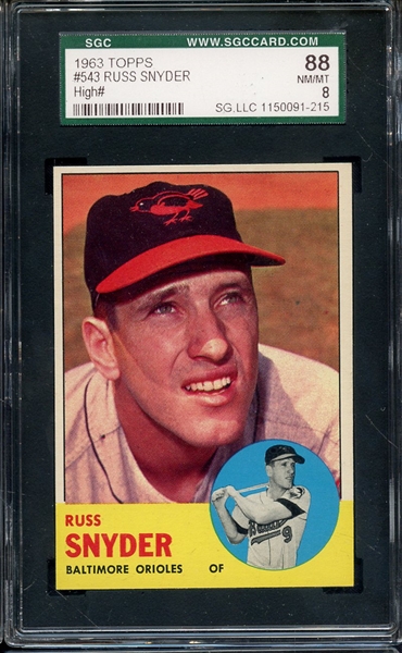 1963 TOPPS 543 RUSS SNYDER SGC NM/MT 88 / 8
