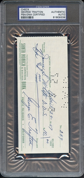 GEORGE TRAFTON SIGNED CHECK PSA/DNA AUTO AUTHENTIC