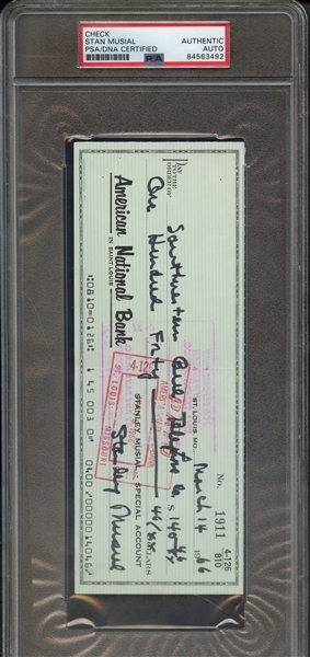 STAN MUSIAL SIGNED CHECK PSA/DNA AUTO AUTHENTIC
