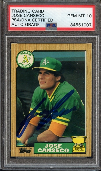 1987 TOPPS TIFFANY 620 SIGNED JOSE CANSECO PSA/DNA AUTO 10