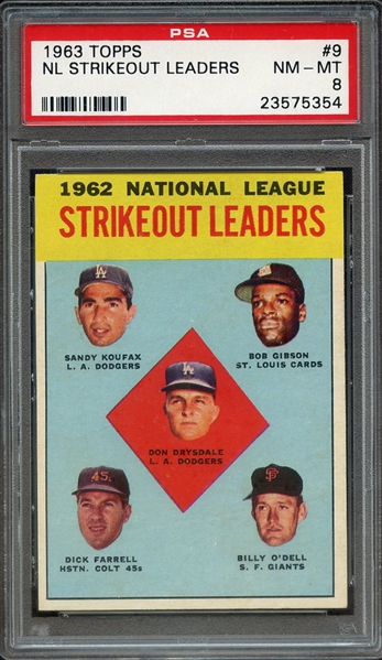 1963 TOPPS 9 NL STRIKEOUT LEADERS PSA NM-MT 8