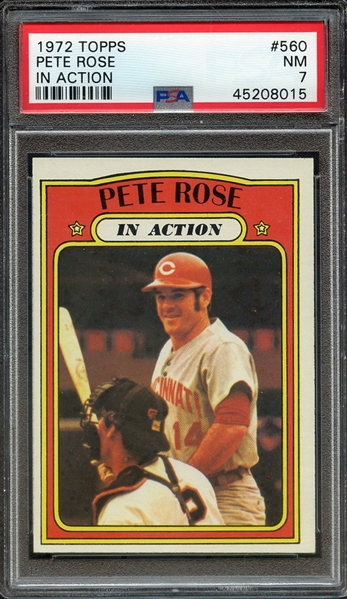 1972 TOPPS 560 PETE ROSE IN ACTION PSA NM 7
