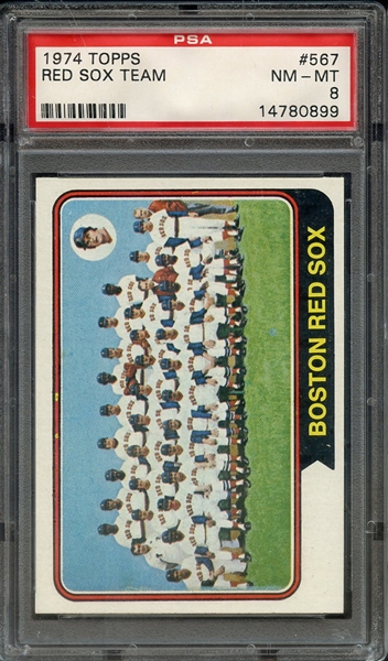 1974 TOPPS 567 RED SOX TEAM PSA NM-MT 8