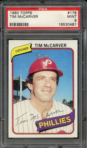1980 TOPPS 178 TIM McCARVER PSA MINT 9
