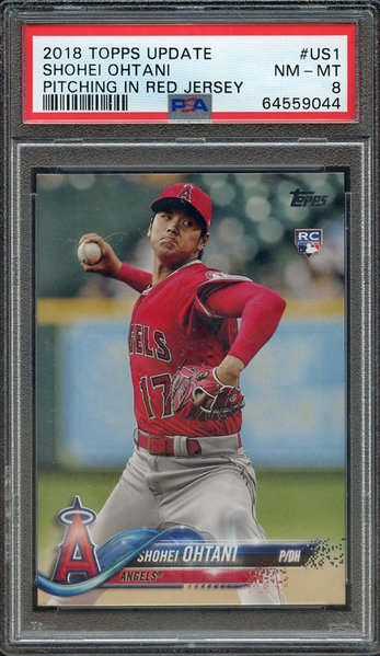 2018 TOPPS UPDATE US1 SHOHEI OHTANI PITCHING IN RED JERSEY PSA NM-MT 8