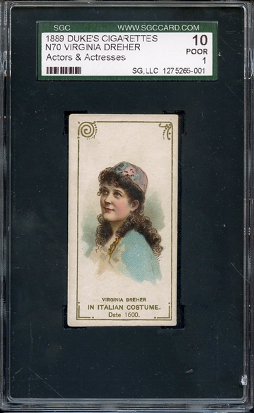 1889 DUKE'S CIGARETTES N70 ACTORS & ACTRESSES VIRGINIA DREHER SGC POOR 10 / 1