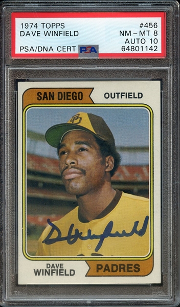 1974 TOPPS 456 SIGNED DAVE WINFIELD PSA NM-MT 8 PSA/DNA AUTO 10