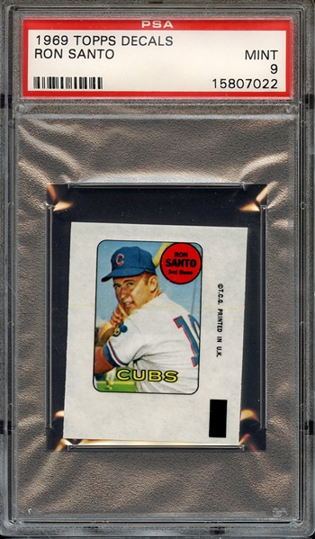 1969 TOPPS DECALS RON SANTO PSA MINT 9