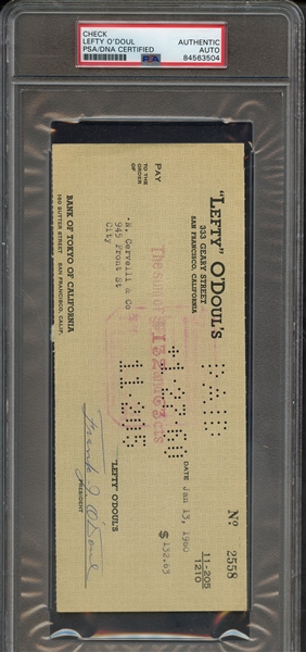 LEFTY O'DOUL SIGNED CHECK PSA/DNA AUTO AUTHENTIC