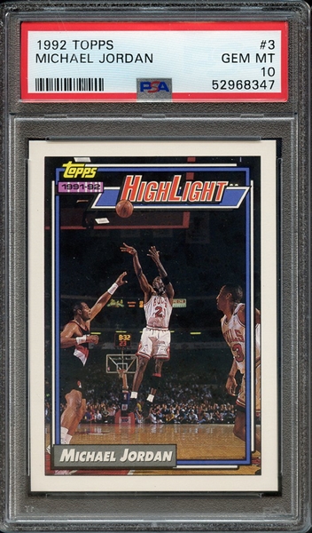 1992 TOPPS 3 MICHAEL JORDAN PSA GEM MT 10