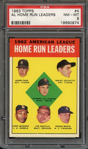 1963 TOPPS 4 AL HOME RUN LEADERS PSA NM-MT 8