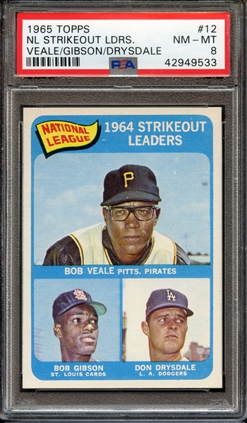 1965 TOPPS 12 NL STRIKEOUT LDRS. VEALE/GIBSON/DRYSDALE PSA NM-MT 8