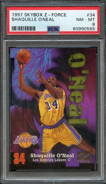 1997 SKYBOX Z-FORCE 34 SHAQUILLE O'NEAL PSA NM-MT 8
