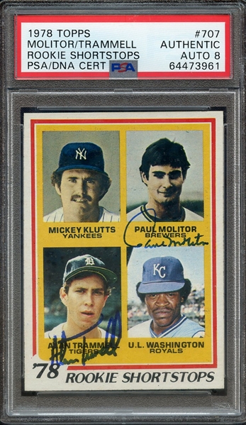 1978 TOPPS 707 SIGNED PAUL MOLITOR ALAN TRAMMELL PSA AUTHENTIC PSA/DNA AUTO 8