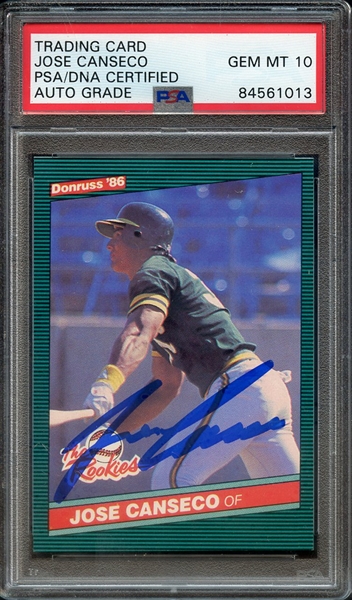 1986 DONRUSS ROOKIES 22 SIGNED JOSE CANSECO PSA/DNA AUTO 10