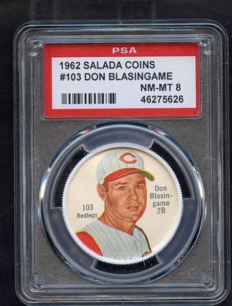 1962 SALADA COINS 103 DON BLASINGAME PSA NM-MT 8