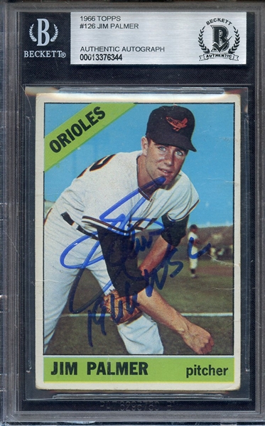 1966 TOPPS 126 SIGNED JIM PALMER 1966 WSC BGS AUTO AUTHENTIC