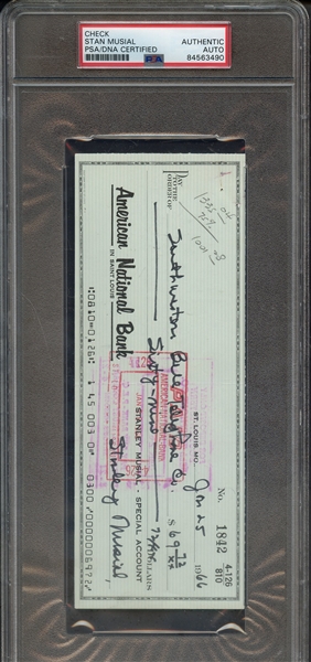 STAN MUSIAL SIGNED CHECK PSA/DNA AUTO AUTHENTIC