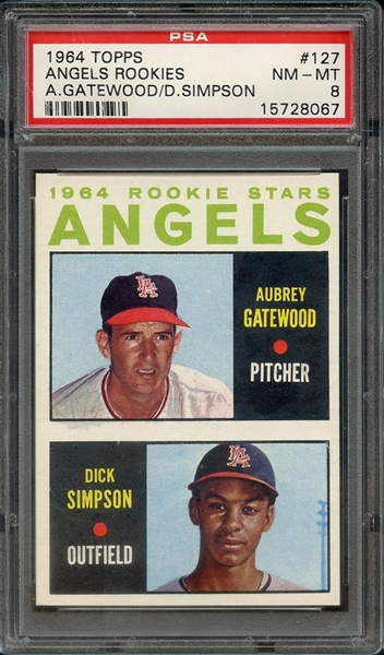 1964 TOPPS 127 ANGELS ROOKIES A.GATEWOOD/D.SIMPSON PSA NM-MT 8