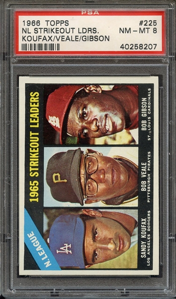 1966 TOPPS 225 NL STRIKEOUT LDRS. KOUFAX/VEALE/GIBSON PSA NM-MT 8