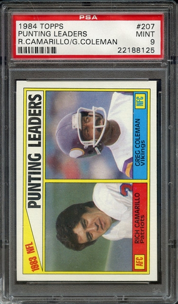 1984 TOPPS 207 PUNTING LEADERS R.CAMARILLO/G.COLEMAN PSA MINT 9