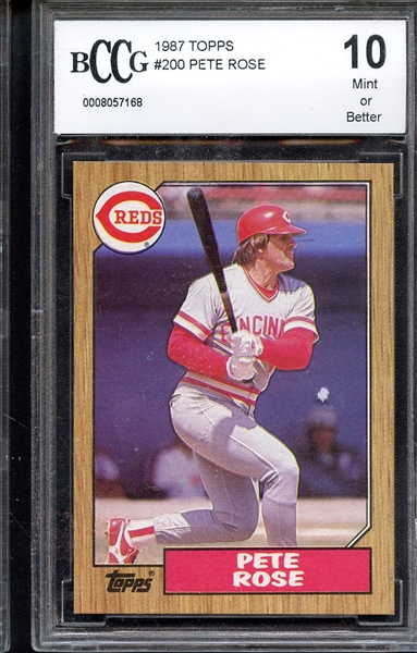 1987 TOPPS 200 PETE ROSE BCCG 10 * CRACKED CASE *