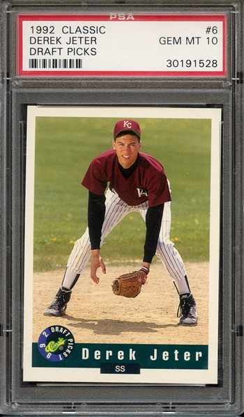 1992 CLASSIC DRAFT PICKS 6 DEREK JETER DRAFT PICKS PSA GEM MT 10