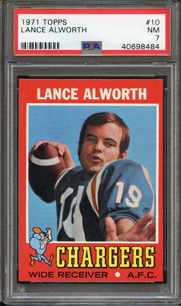 1971 TOPPS 10 LANCE ALWORTH PSA NM 7