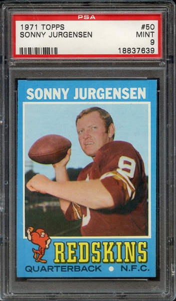 1971 TOPPS 50 SONNY JURGENSEN PSA MINT 9