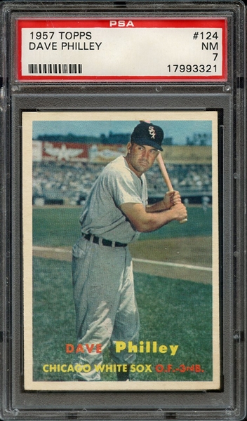 1957 TOPPS 124 DAVE PHILLEY PSA NM 7