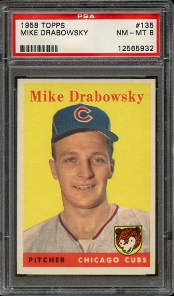 1958 TOPPS 135 MIKE DRABOWSKY PSA NM-MT 8