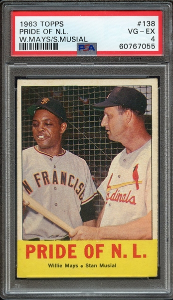 1963 TOPPS 138 PRIDE OF N.L. W.MAYS/S.MUSIAL PSA VG-EX 4