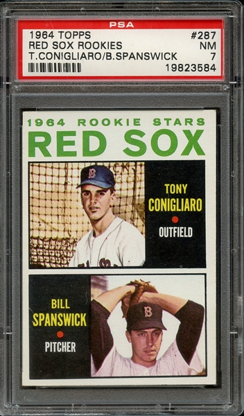 1964 TOPPS 287 RED SOX ROOKIES T.CONIGLIARO/B.SPANSWICK PSA NM 7