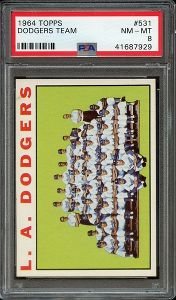 1964 TOPPS 531 DODGERS TEAM PSA NM-MT 8