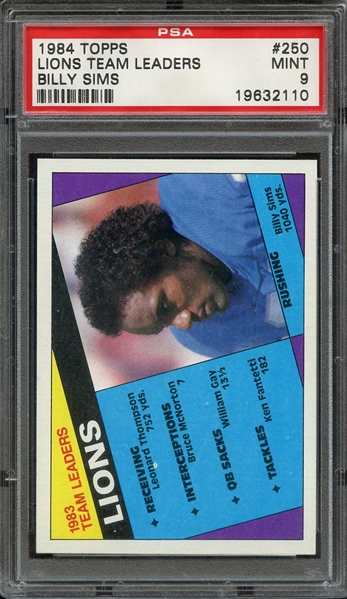 1984 TOPPS 250 LIONS TEAM LEADERS BILLY SIMS PSA MINT 9