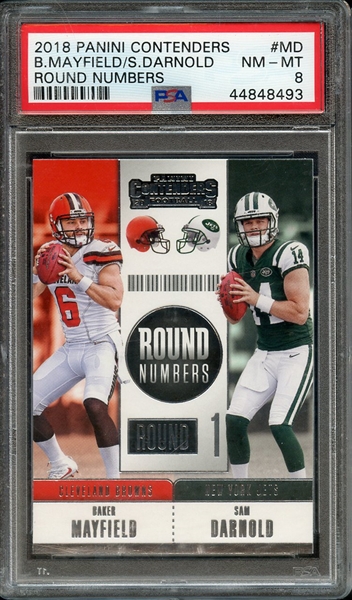 2018 PANINI CONTENDERS ROUND NUMBERS MD B.MAYFIELD/S.DARNOLD ROUND NUMBERS PSA NM-MT 8