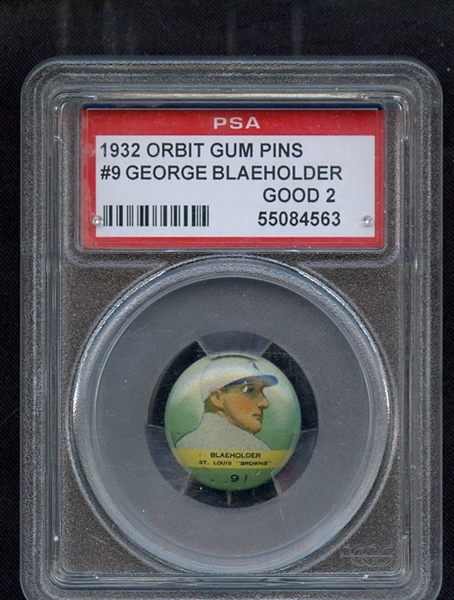 1932 ORBIT GUM PINS 9 GEORGE BLAEHOLDER PSA GOOD 2