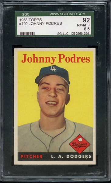 1958 TOPPS 128 JOHNNY PODRES SGC NM/MT+ 92 / 8.5