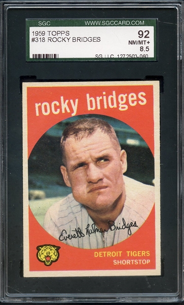 1959 TOPPS 318 ROCKY BRIDGES SGC NM/MT+ 92 / 8.5 * CRACKED CASE *