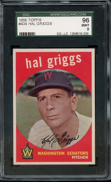 1959 TOPPS 434 HAL GRIGGS SGC MINT 96 / 9